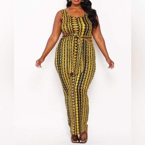 Tribal Yellow Front Tie Dress - Picture 4 of 4